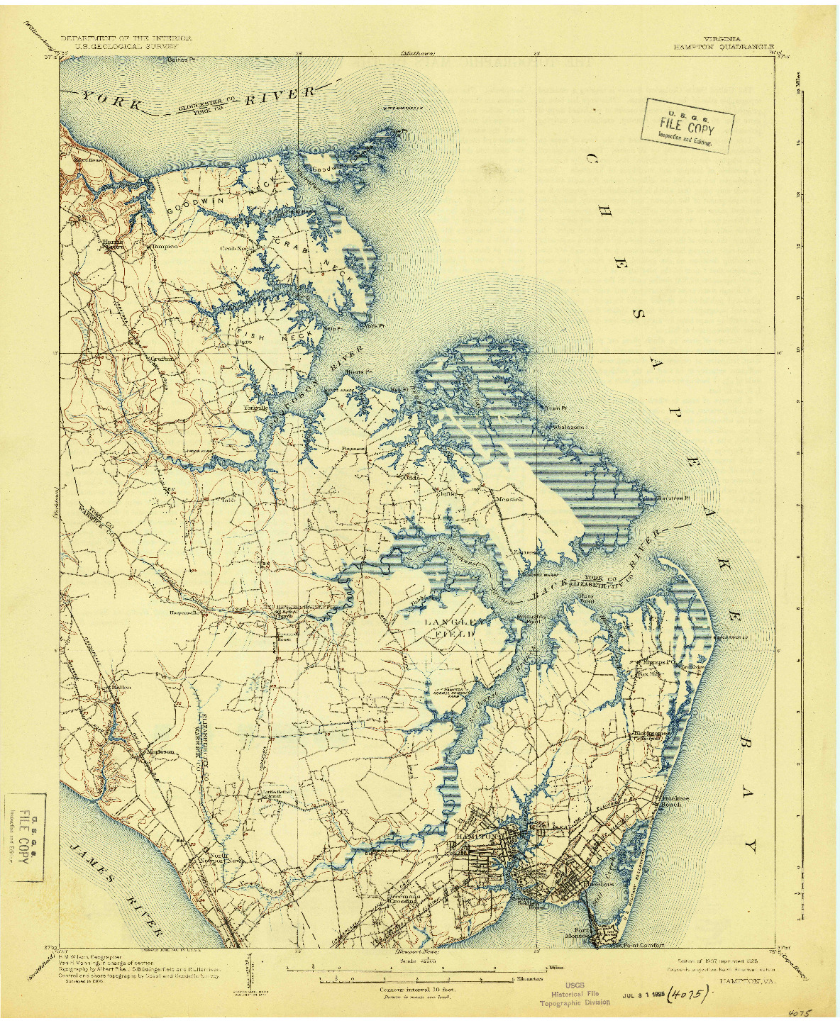 USGS 1:62500-SCALE QUADRANGLE FOR HAMPTON, VA 1907