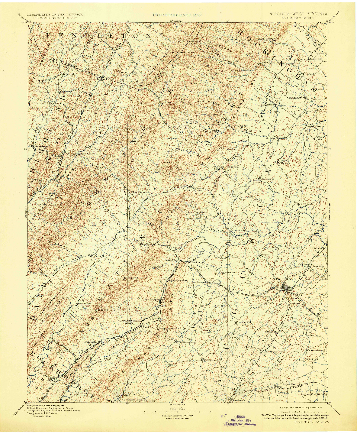 USGS 1:125000-SCALE QUADRANGLE FOR STAUNTON, VA 1894