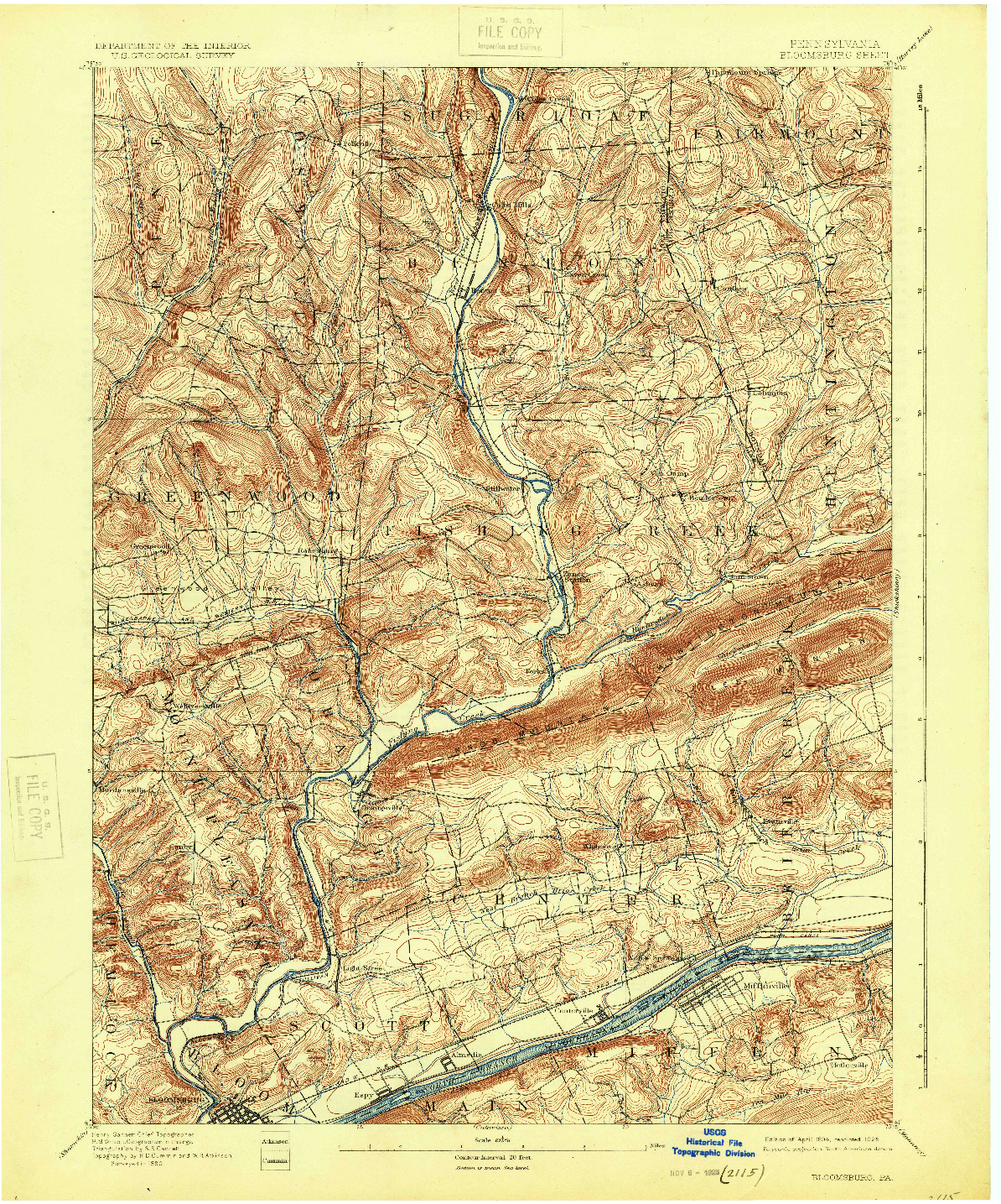 USGS 1:62500-SCALE QUADRANGLE FOR BLOOMSBURG, PA 1894