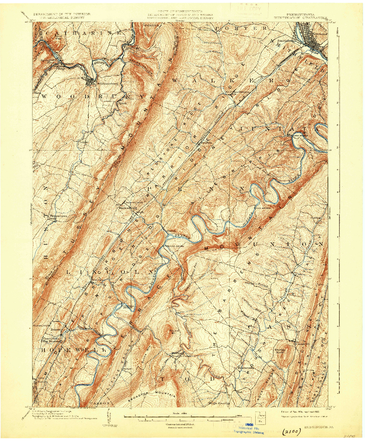 USGS 1:62500-SCALE QUADRANGLE FOR HUNTINGDON, PA 1904