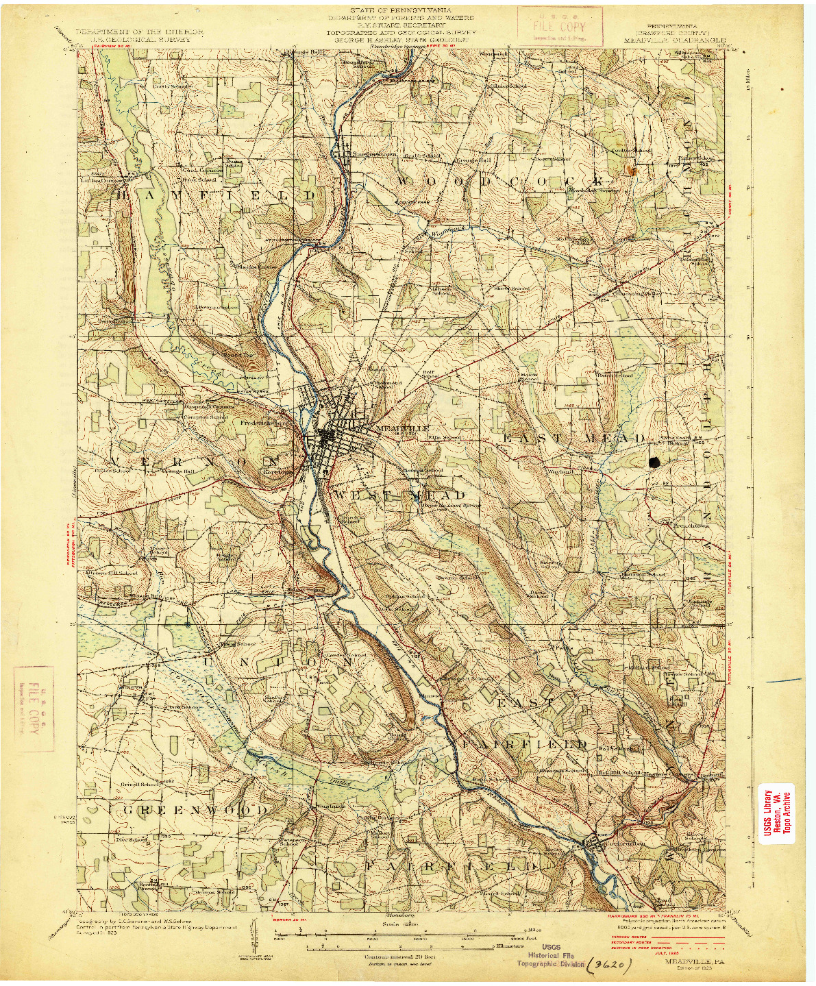 USGS 1:62500-SCALE QUADRANGLE FOR MEADVILLE, PA 1925