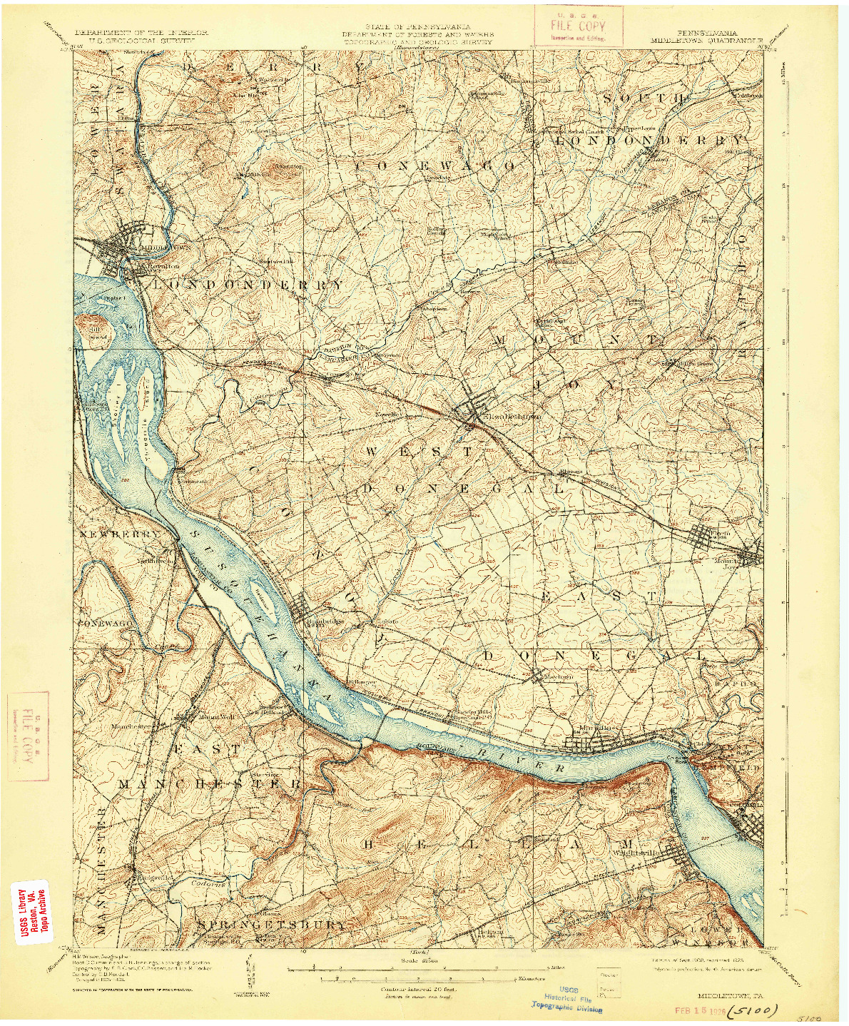 USGS 1:62500-SCALE QUADRANGLE FOR MIDDLETOWN, PA 1908