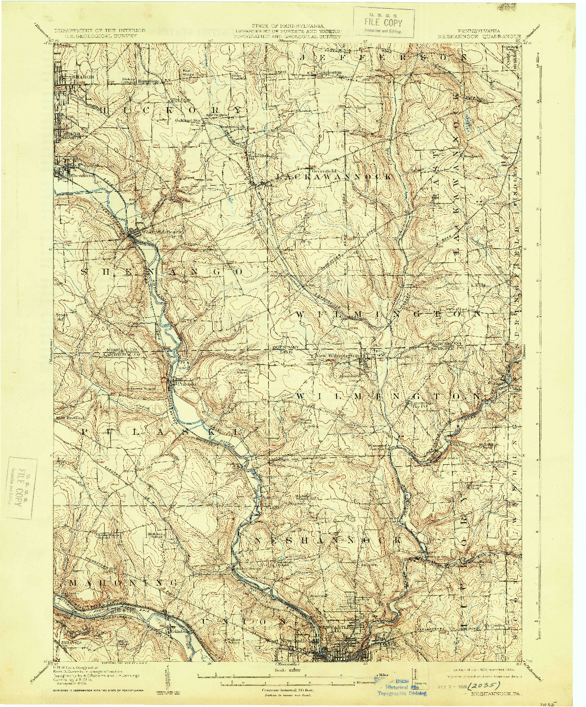 USGS 1:62500-SCALE QUADRANGLE FOR NESHANNOCK, PA 1907