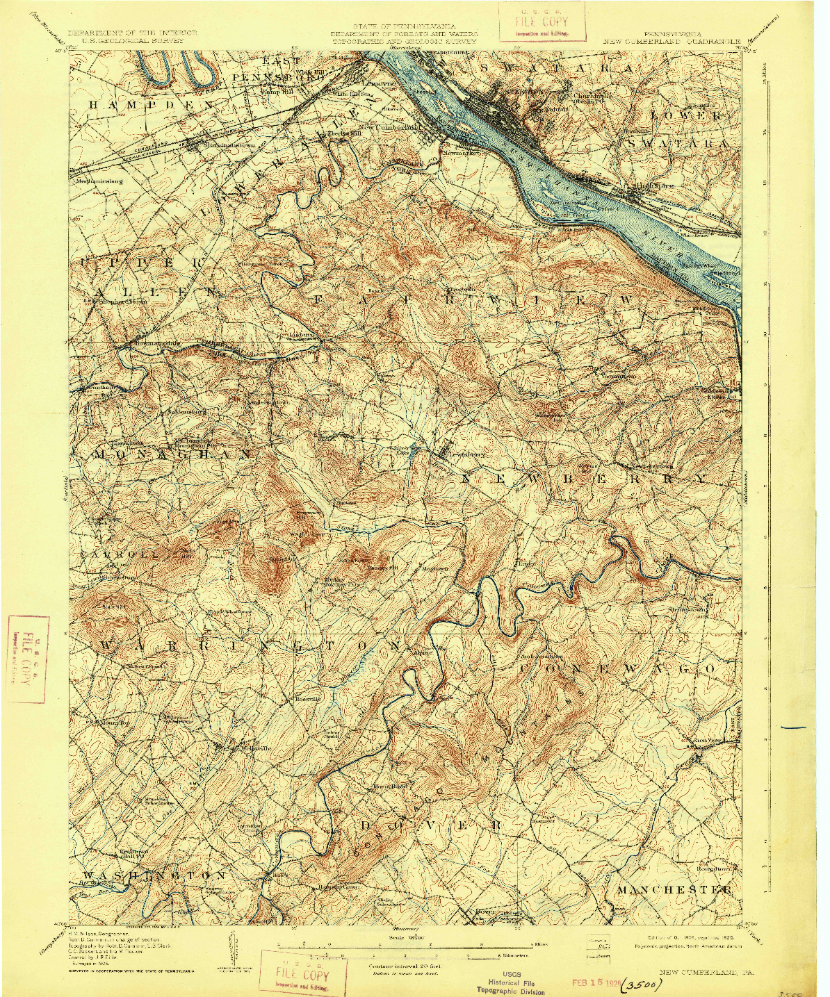 USGS 1:62500-SCALE QUADRANGLE FOR NEW CUMBERLAND, PA 1906