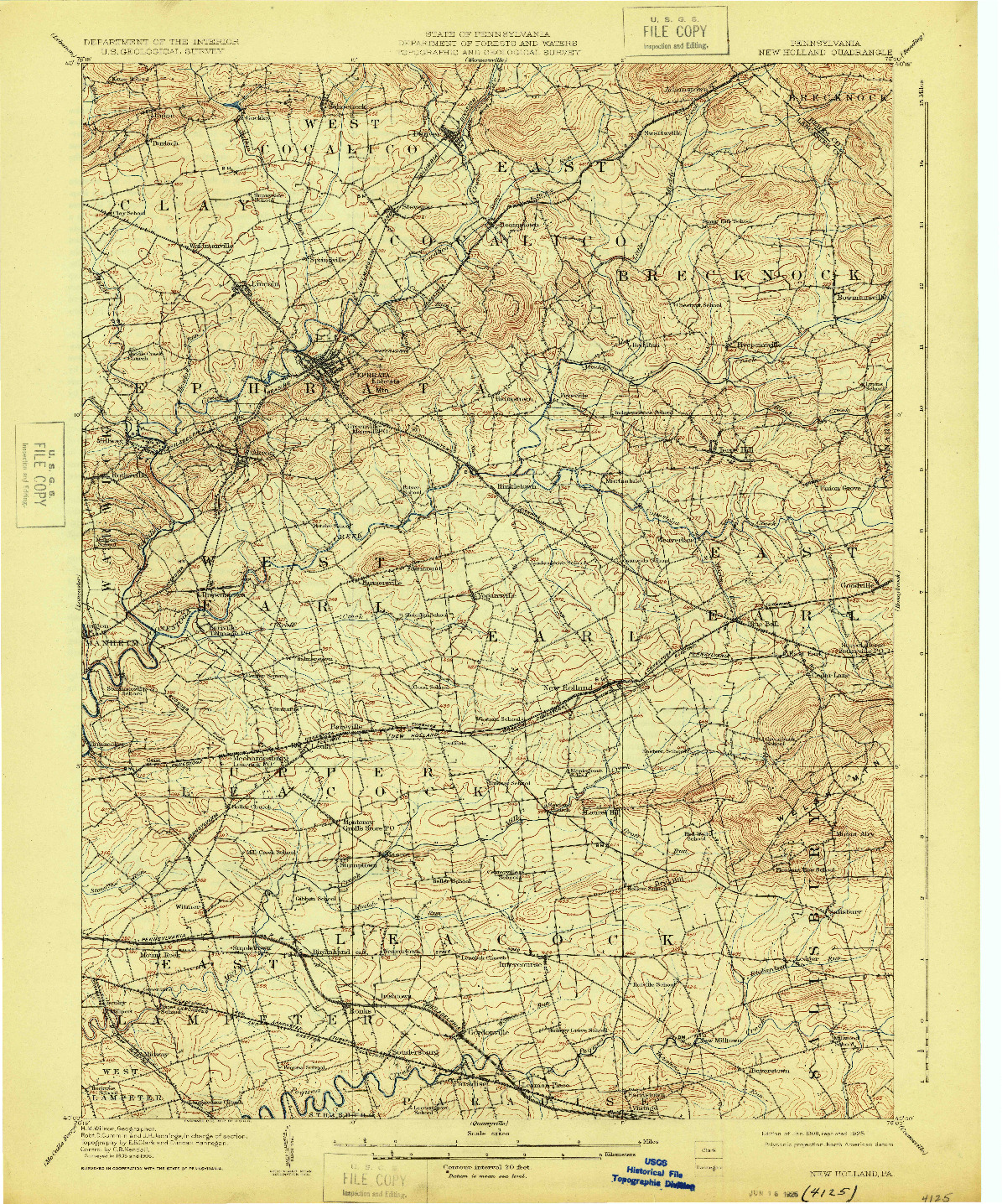 USGS 1:62500-SCALE QUADRANGLE FOR NEW HOLLAND, PA 1908
