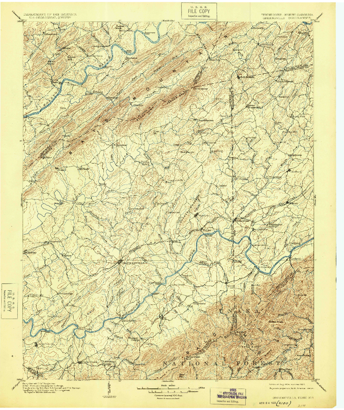 USGS 1:125000-SCALE QUADRANGLE FOR GREENEVILLE, TN 1904