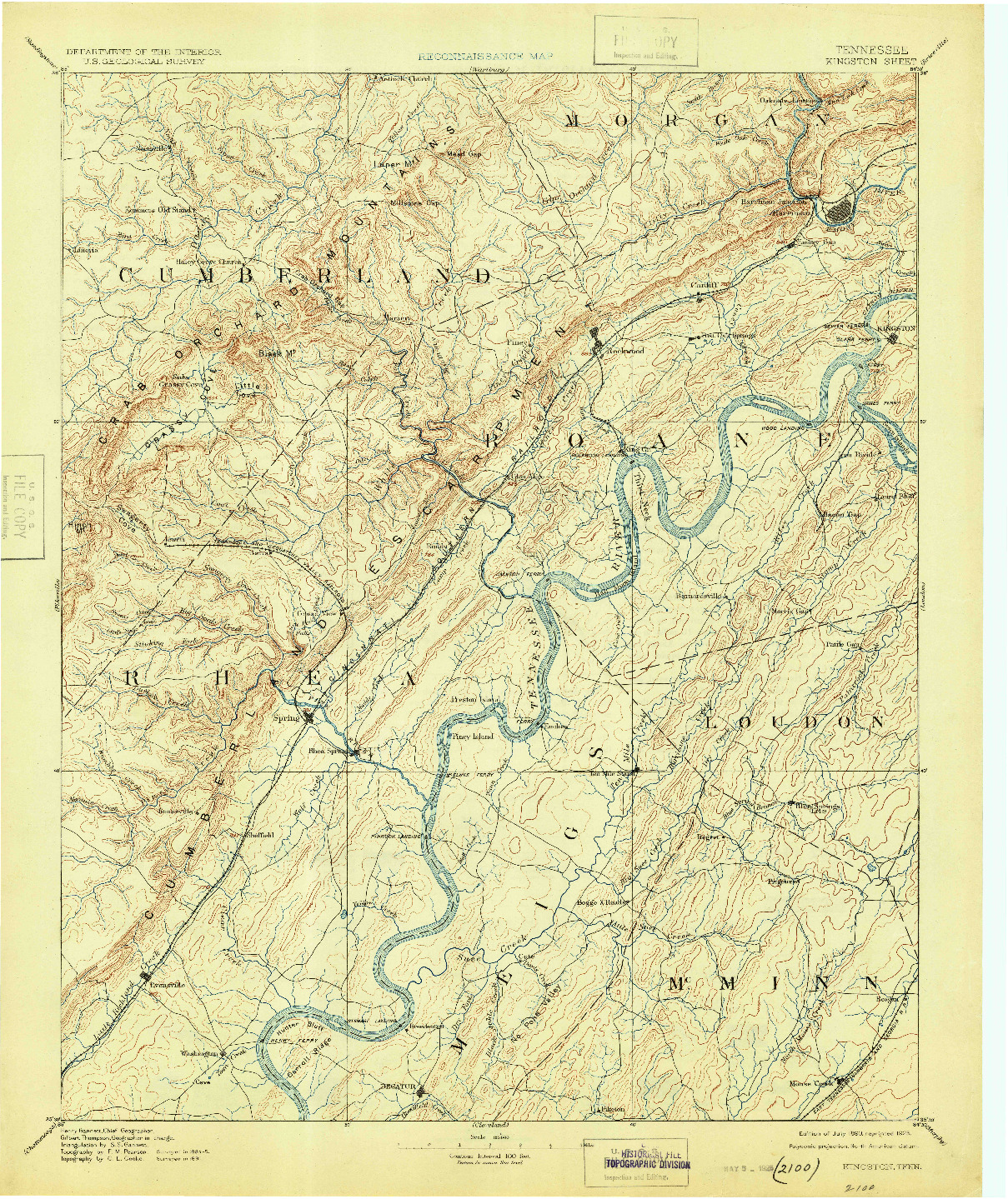 USGS 1:125000-SCALE QUADRANGLE FOR KINGSTON, TN 1893