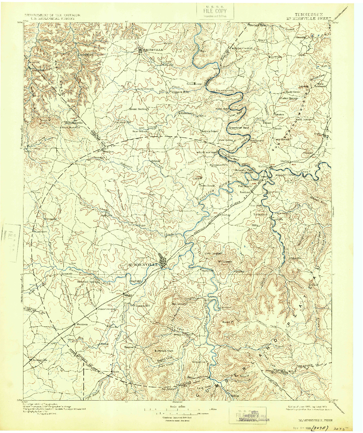 USGS 1:125000-SCALE QUADRANGLE FOR MC MINNVILLE, TN 1895