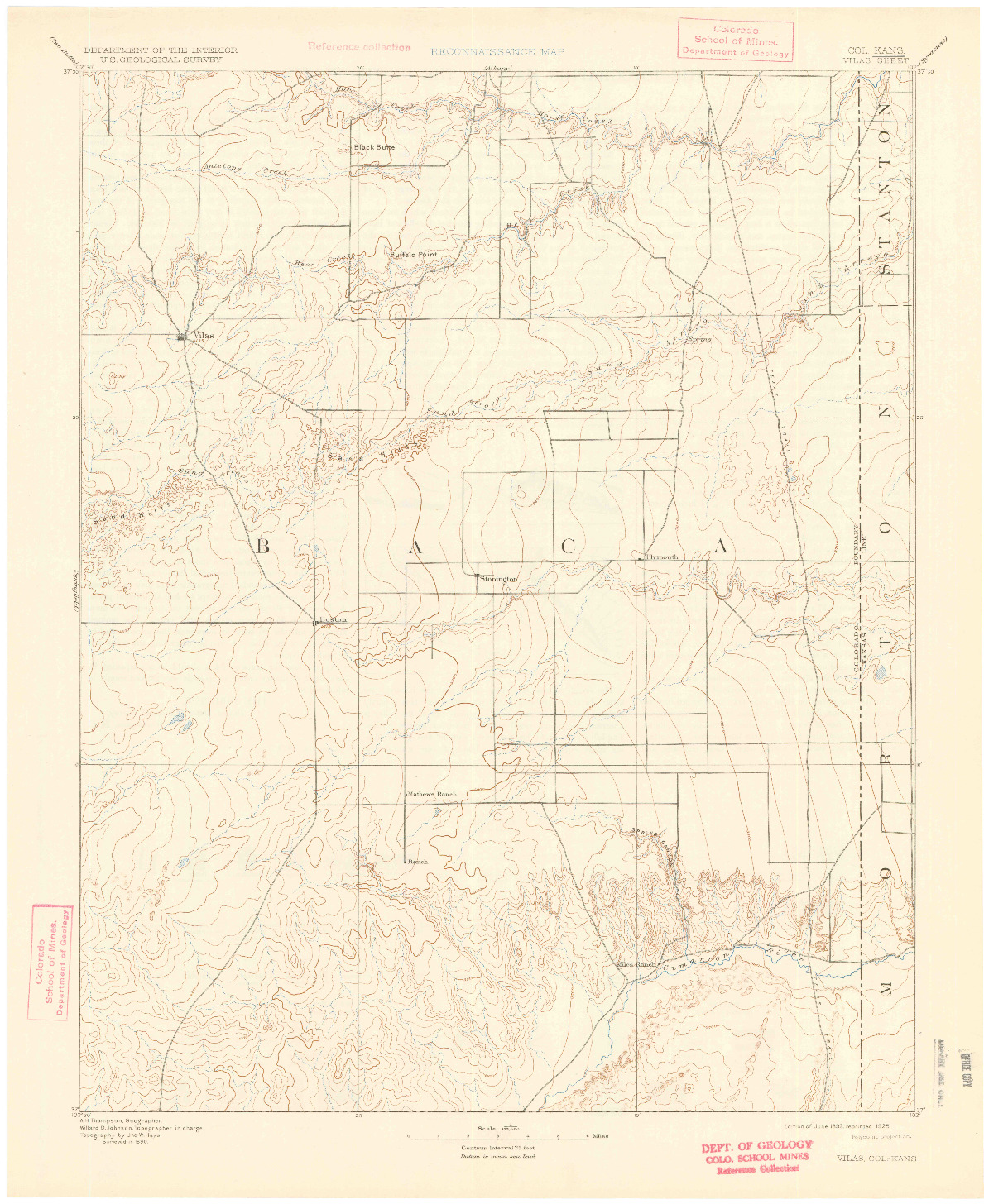 USGS 1:125000-SCALE QUADRANGLE FOR VILAS, CO 1892