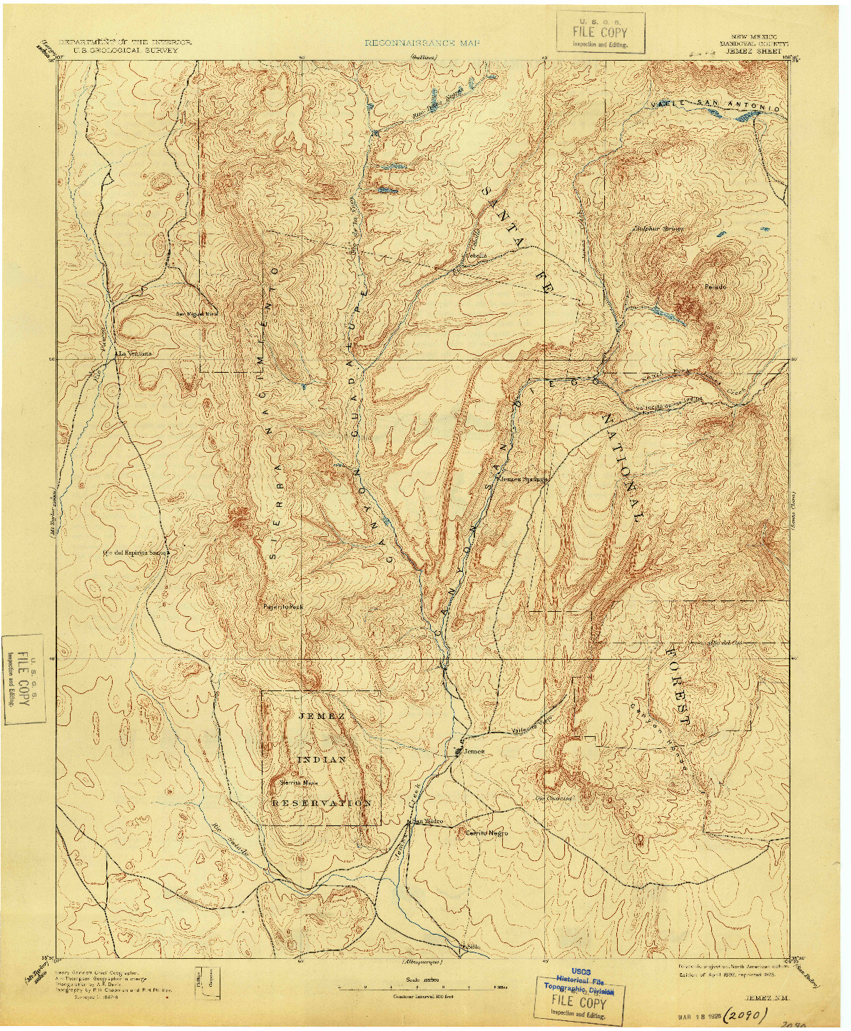 USGS 1:125000-SCALE QUADRANGLE FOR JEMEZ, NM 1892