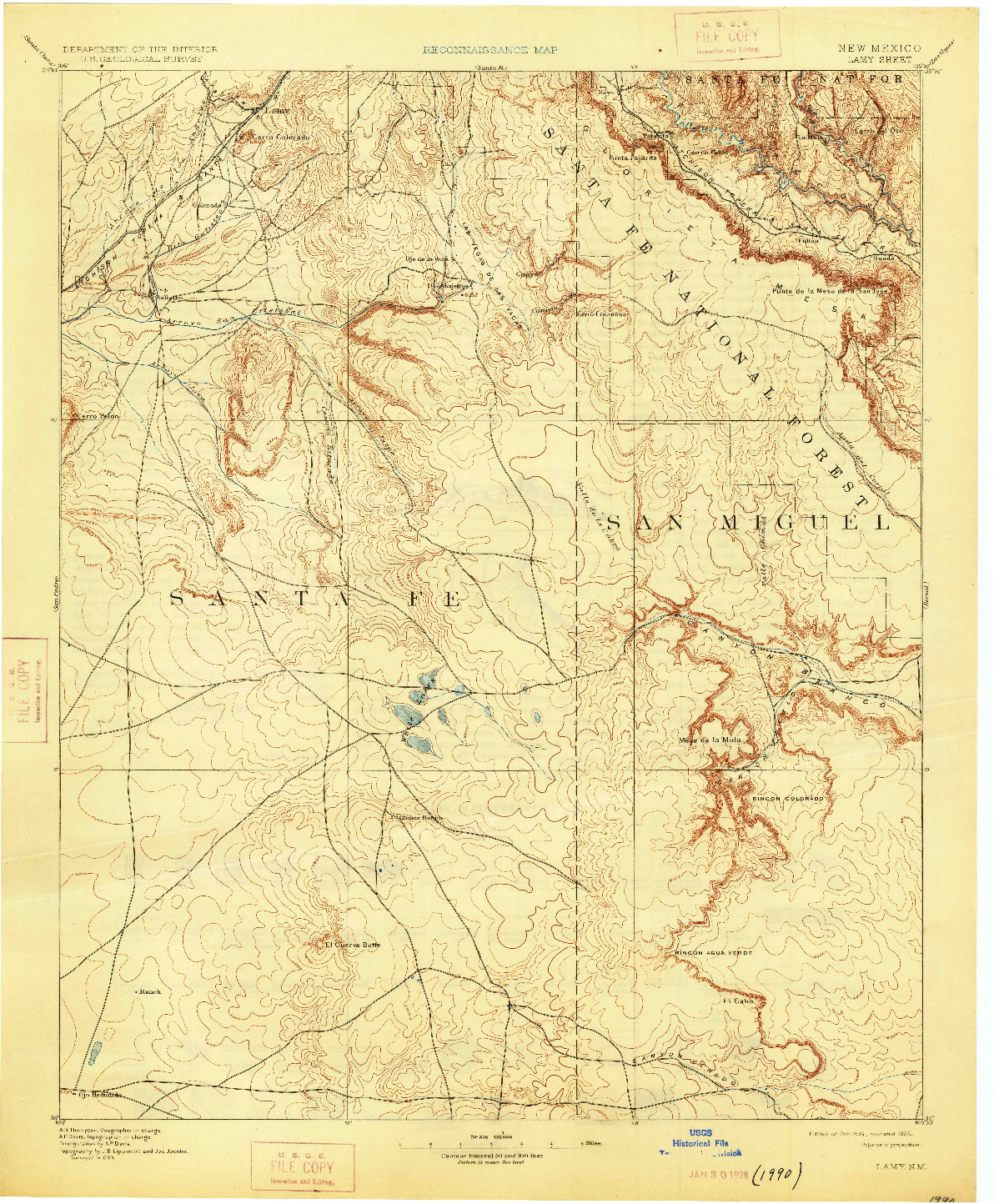 USGS 1:125000-SCALE QUADRANGLE FOR LAMY, NM 1894