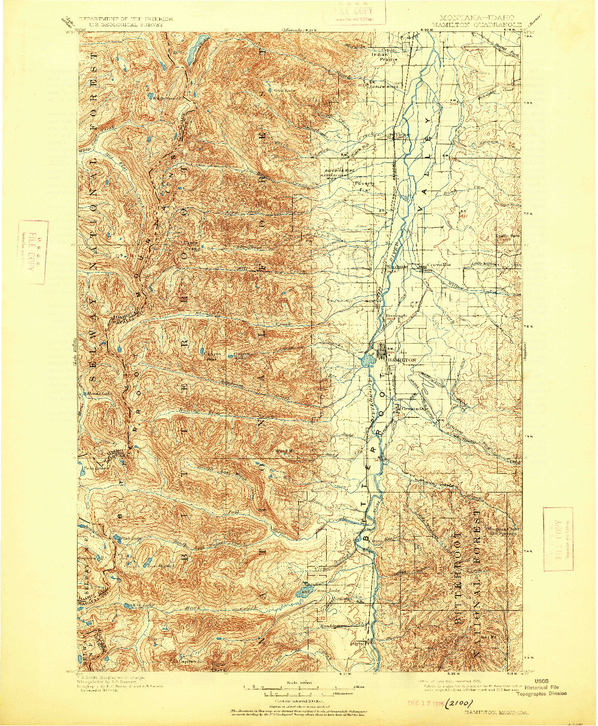 USGS 1:125000-SCALE QUADRANGLE FOR HAMILTON, MT 1901