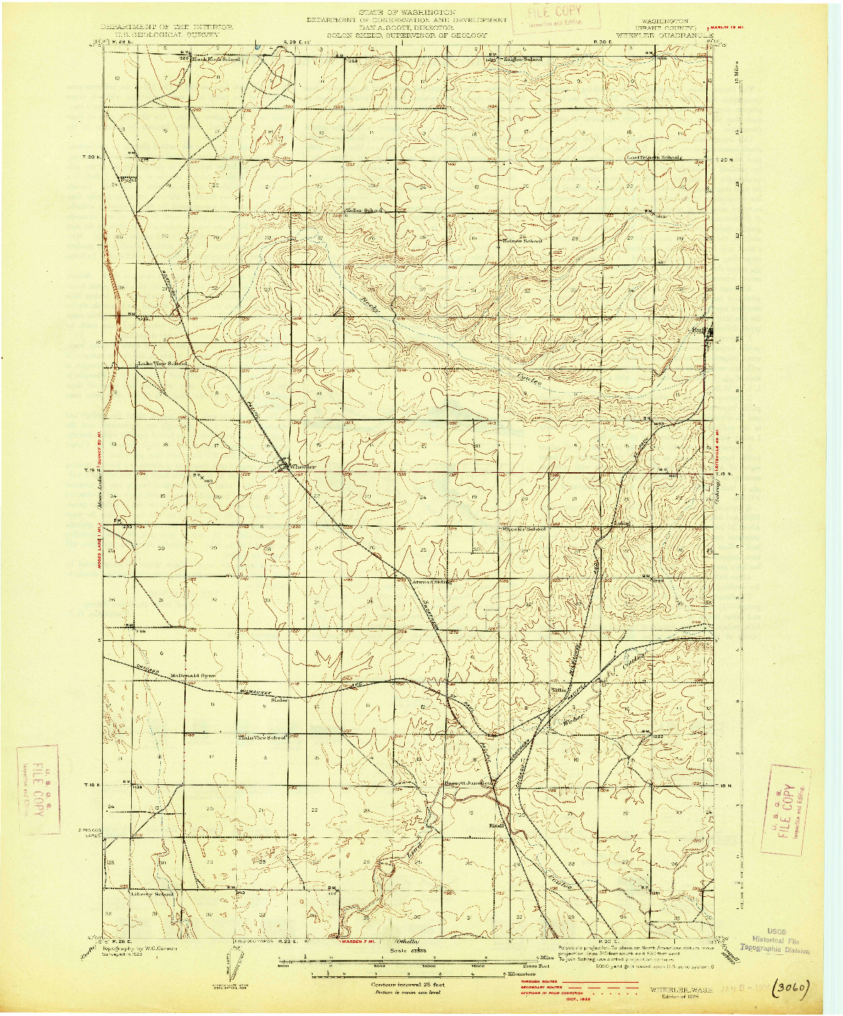 USGS 1:62500-SCALE QUADRANGLE FOR WHEELER, WA 1925