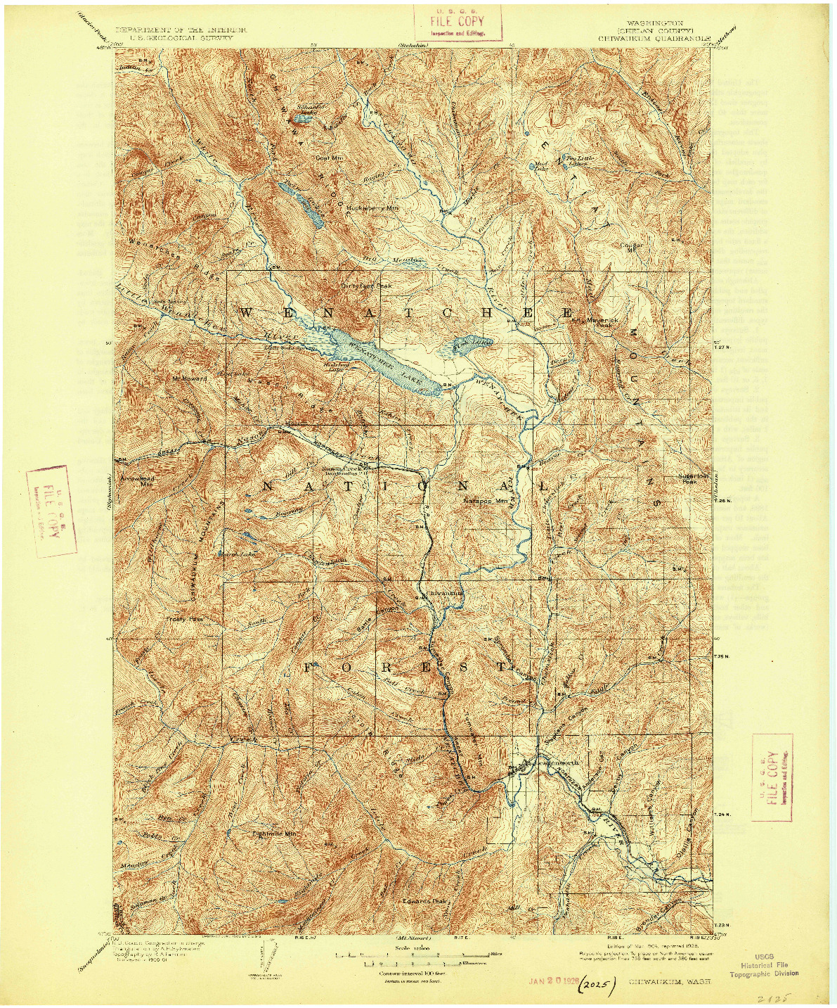 USGS 1:125000-SCALE QUADRANGLE FOR CHIWAUKUM, WA 1904