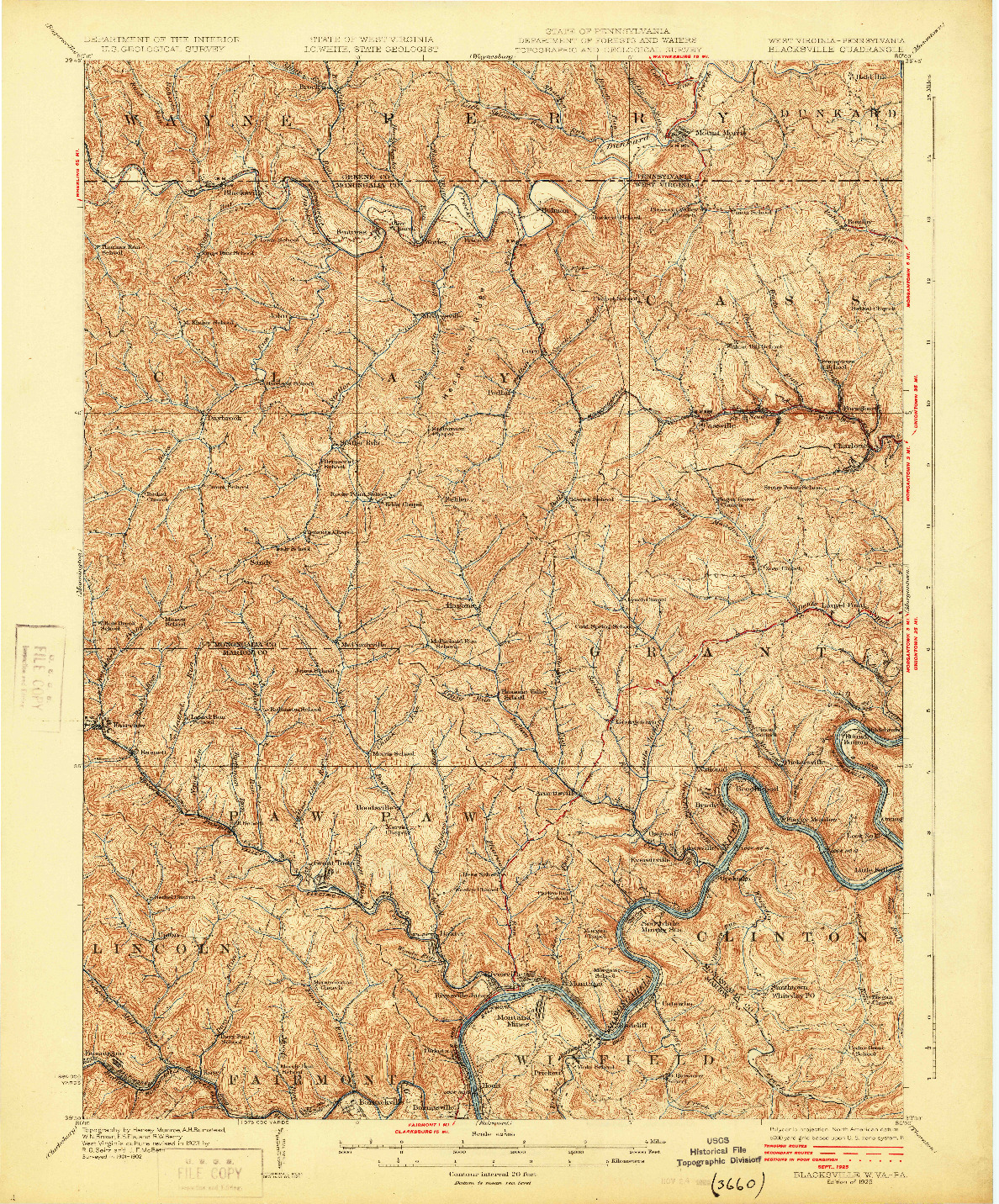 USGS 1:62500-SCALE QUADRANGLE FOR BLACKSVILLE, WV 1925