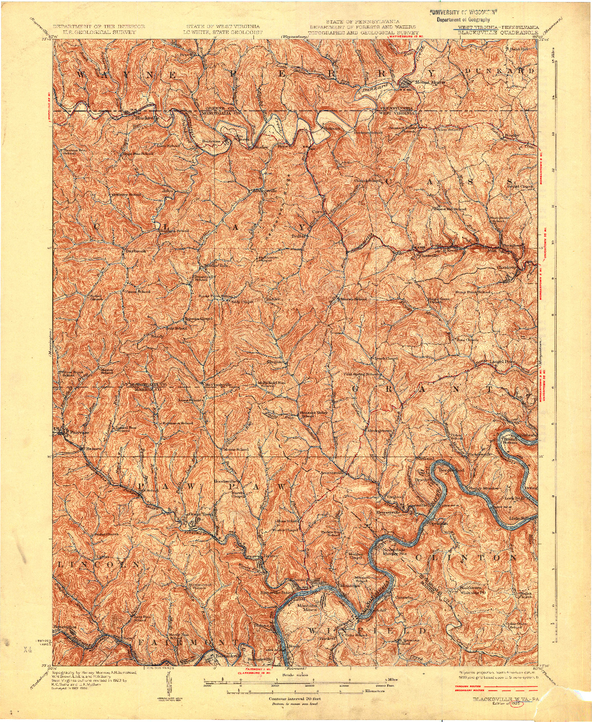 USGS 1:62500-SCALE QUADRANGLE FOR BLACKSVILLE, WV 1925