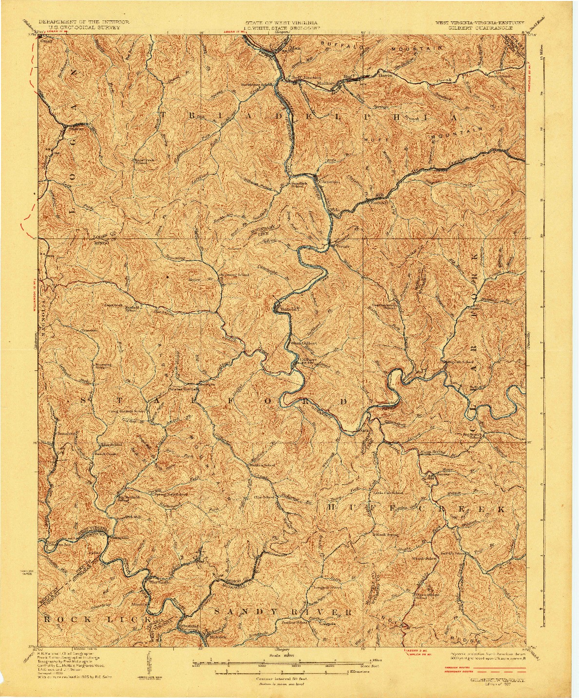 USGS 1:62500-SCALE QUADRANGLE FOR GILBERT, WV 1925