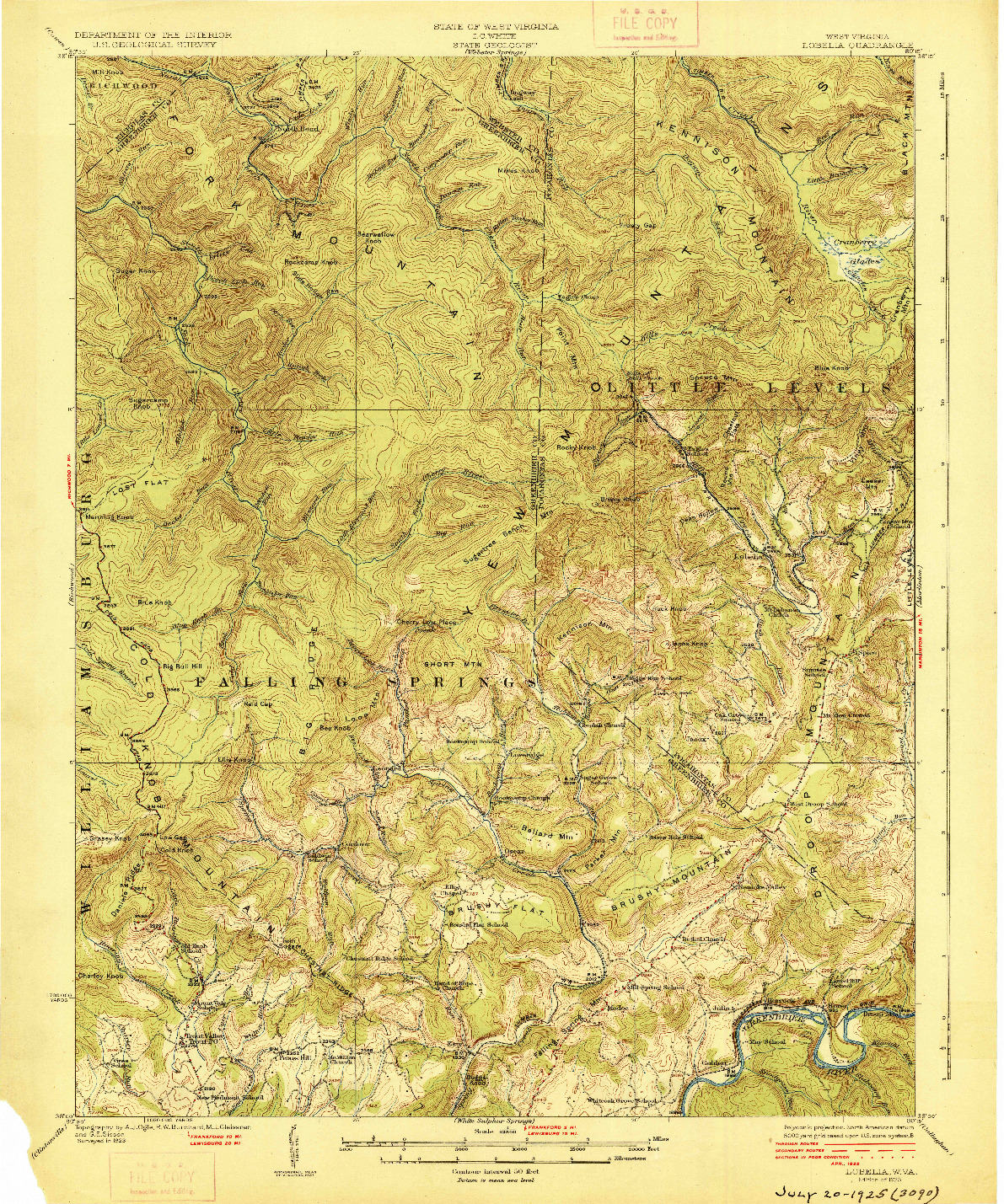 USGS 1:62500-SCALE QUADRANGLE FOR LOBELIA, WV 1925