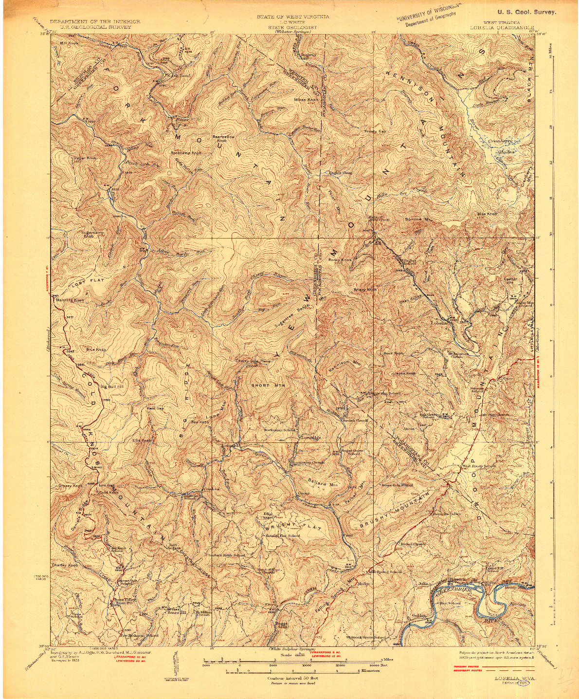 USGS 1:62500-SCALE QUADRANGLE FOR LOBELIA, WV 1925