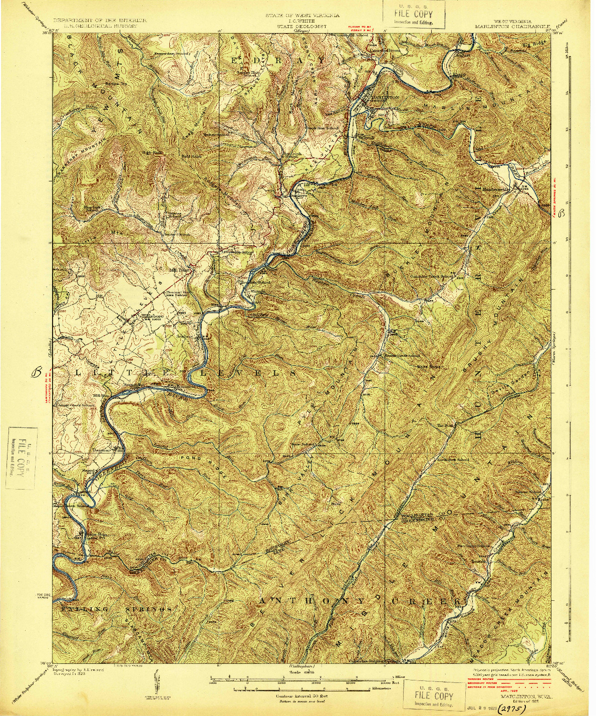 USGS 1:62500-SCALE QUADRANGLE FOR MARLINTON, WV 1925