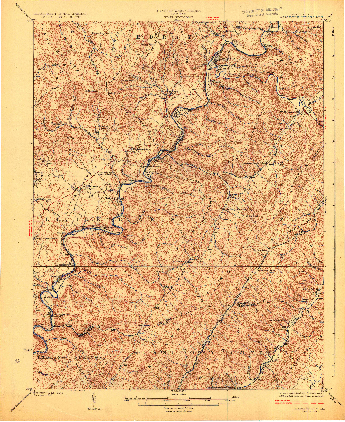 USGS 1:62500-SCALE QUADRANGLE FOR MARLINTON, WV 1925