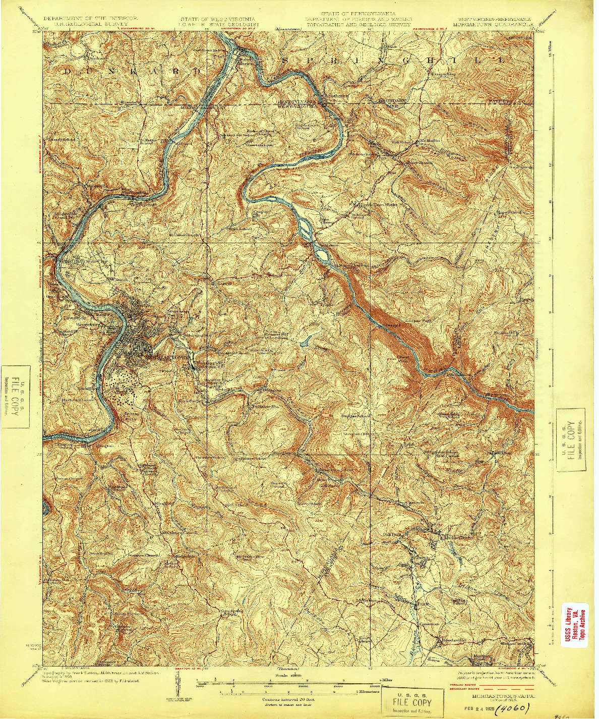 USGS 1:62500-SCALE QUADRANGLE FOR MORGANTOWN, WV 1925