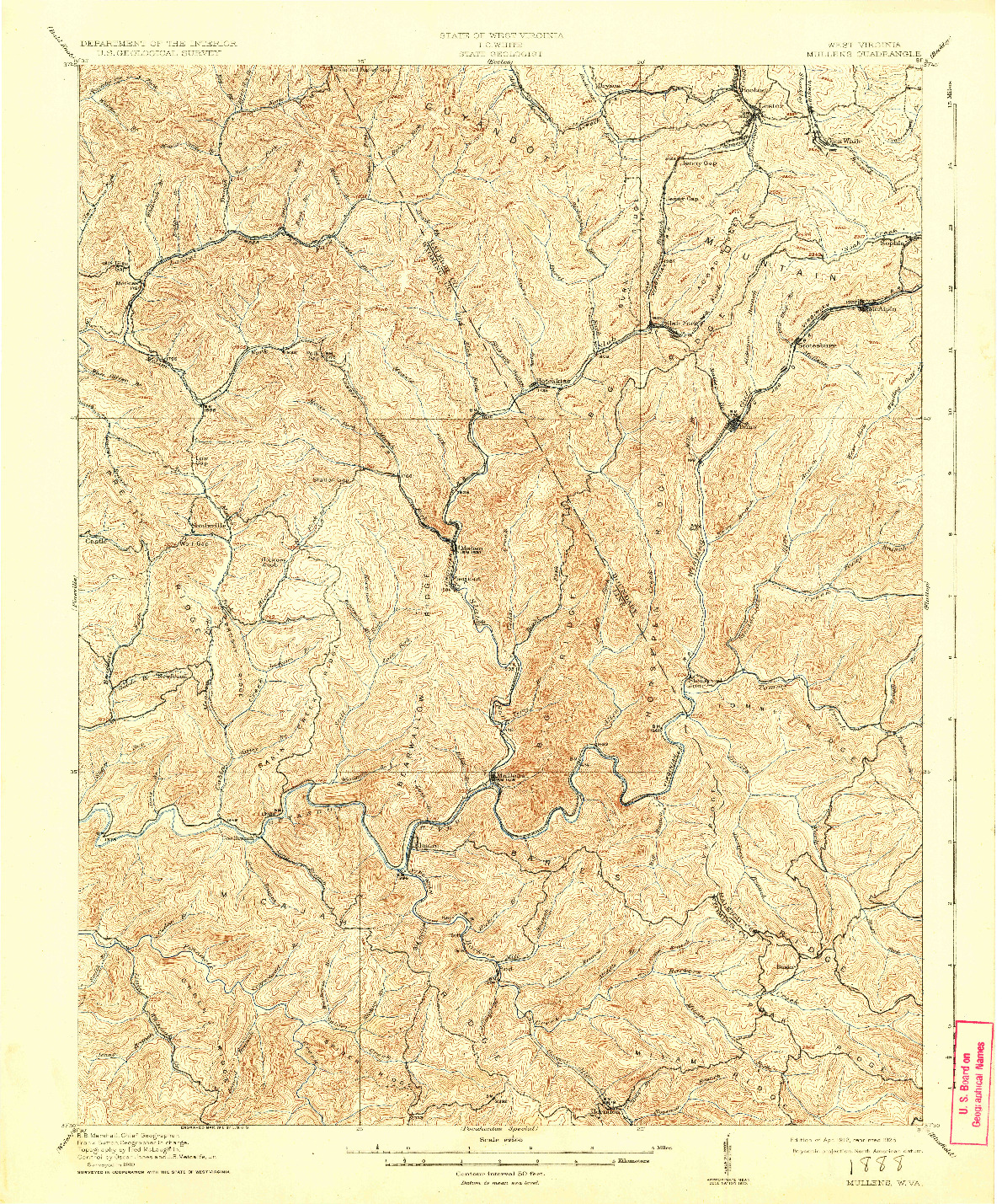 USGS 1:62500-SCALE QUADRANGLE FOR MULLENS, WV 1912