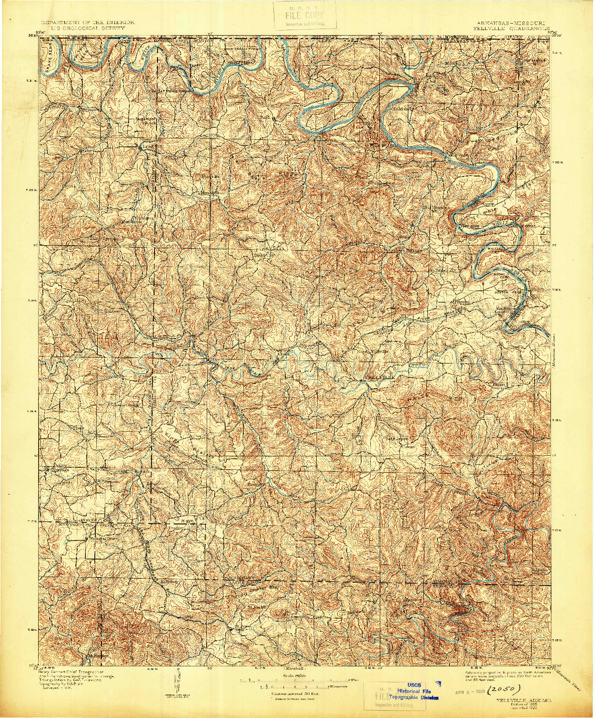 USGS 1:125000-SCALE QUADRANGLE FOR YELLVILLE, AR 1905