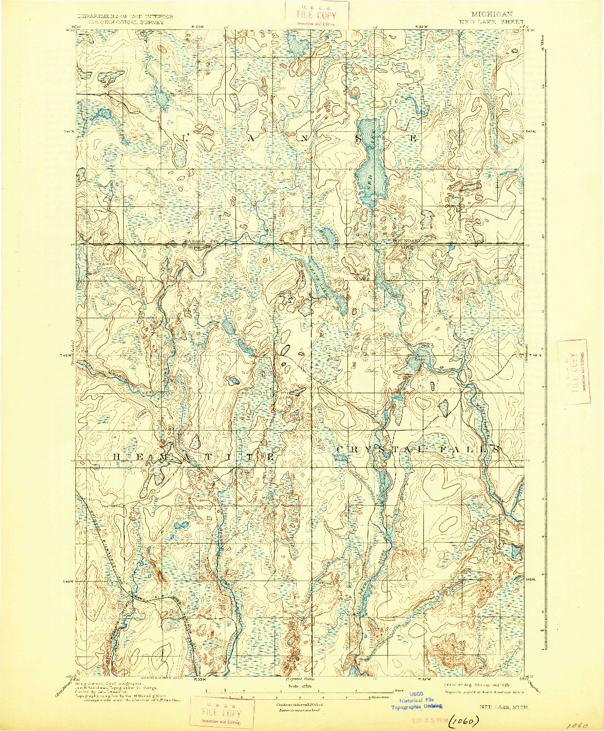 USGS 1:62500-SCALE QUADRANGLE FOR NED LAKE, MI 1895