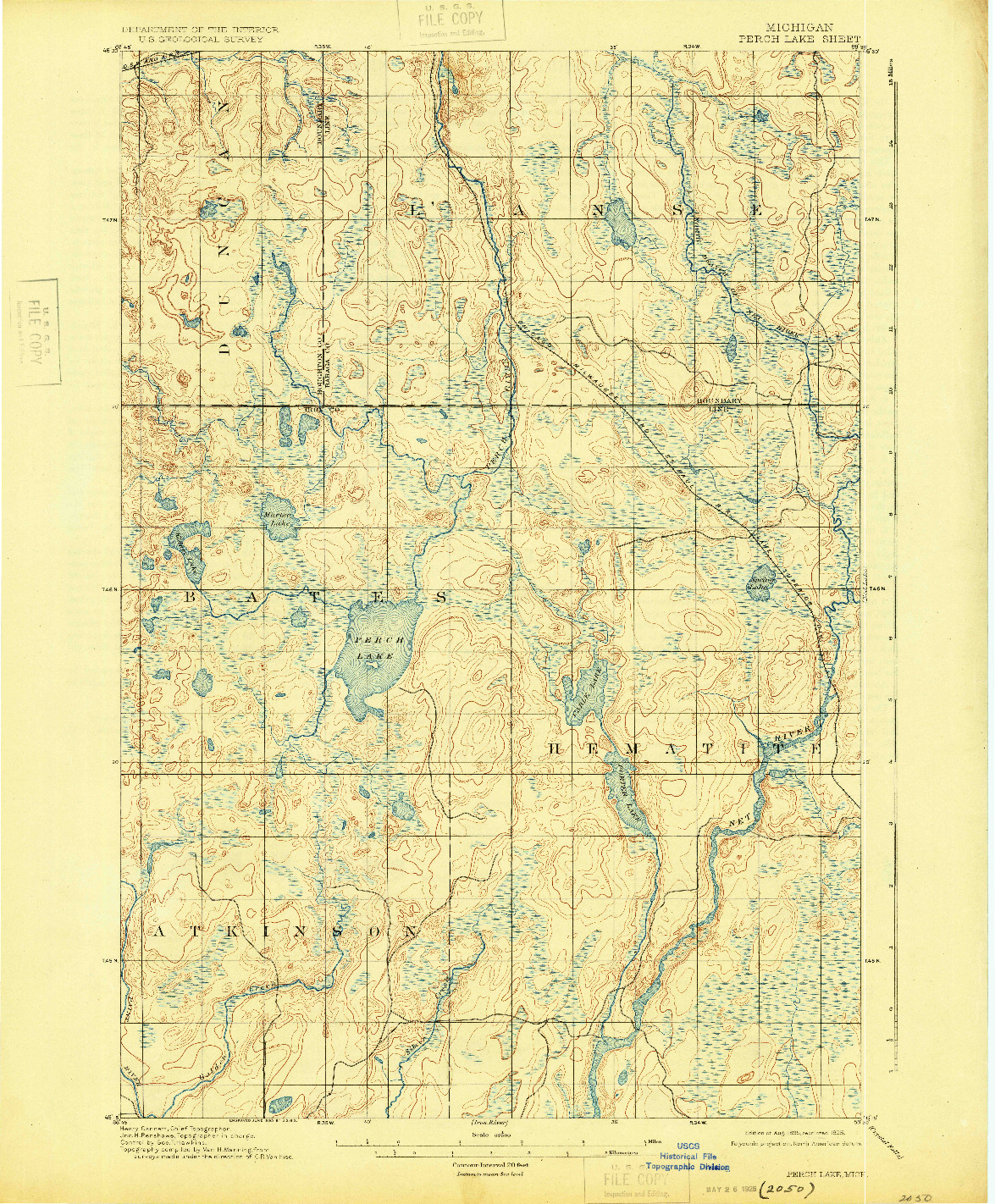 USGS 1:62500-SCALE QUADRANGLE FOR PERCH LAKE, MI 1895