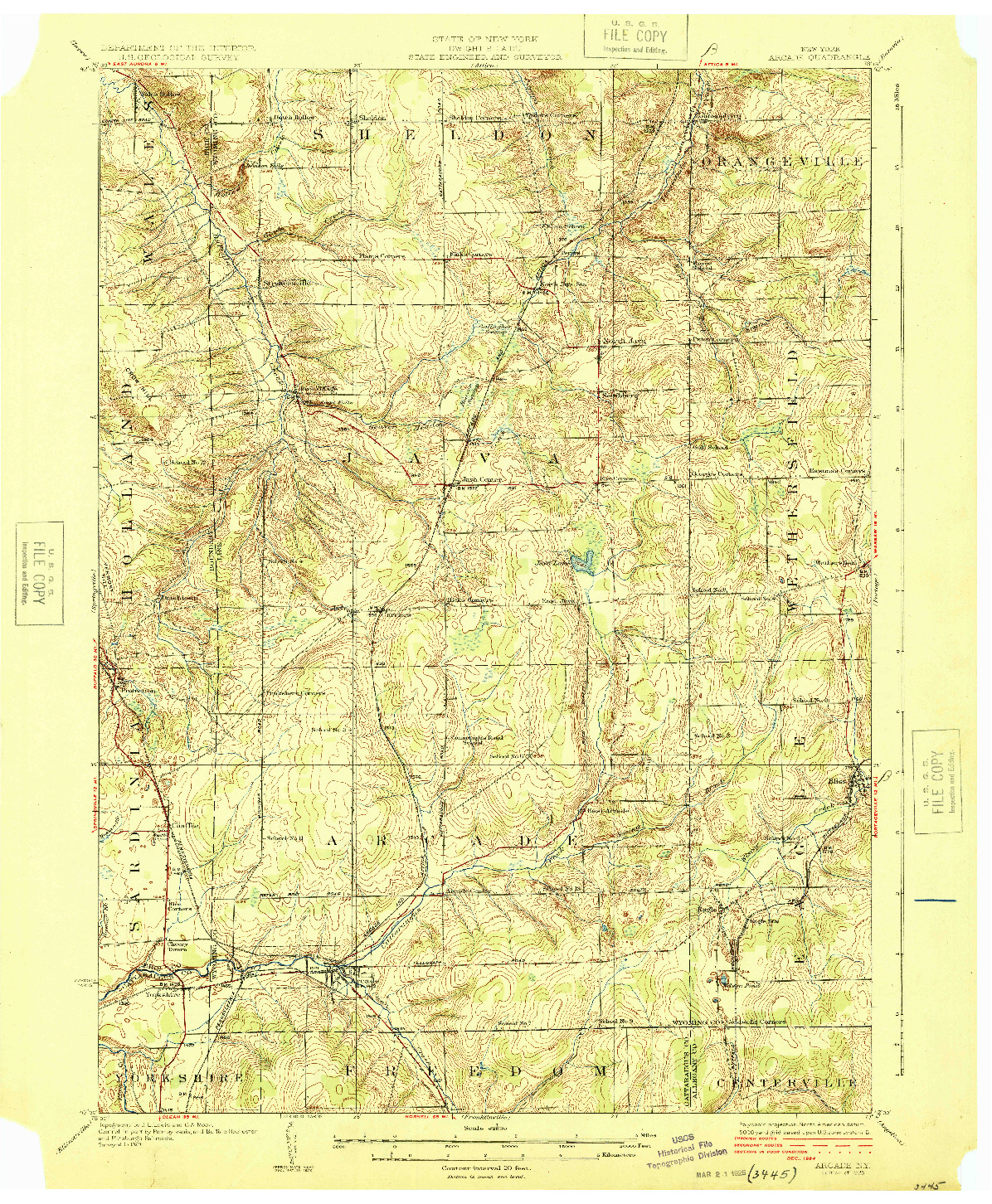 USGS 1:62500-SCALE QUADRANGLE FOR ARCADE, NY 1925