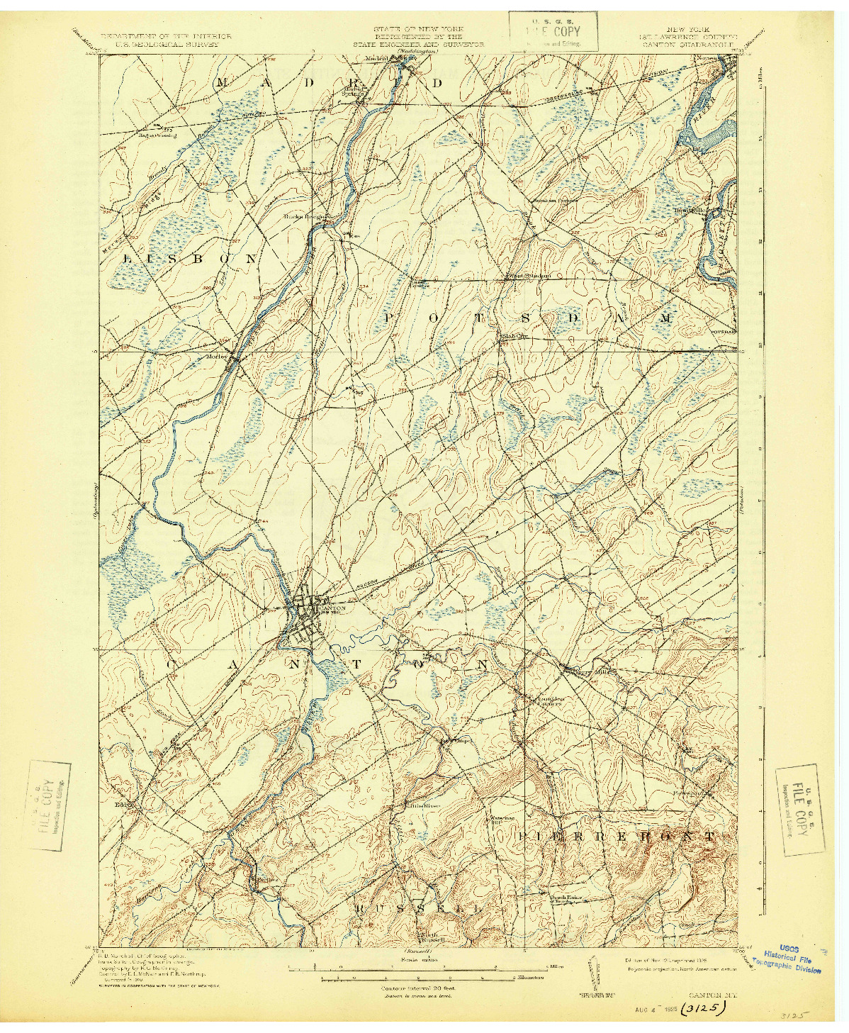 USGS 1:62500-SCALE QUADRANGLE FOR CANTON, NY 1911