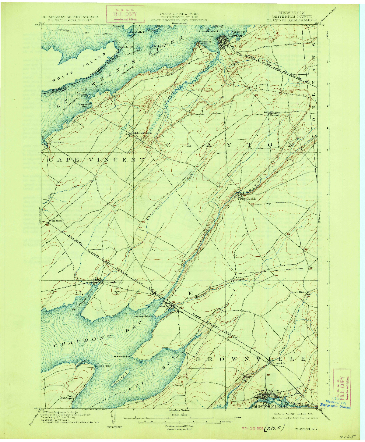 USGS 1:62500-SCALE QUADRANGLE FOR CLAYTON, NY 1903