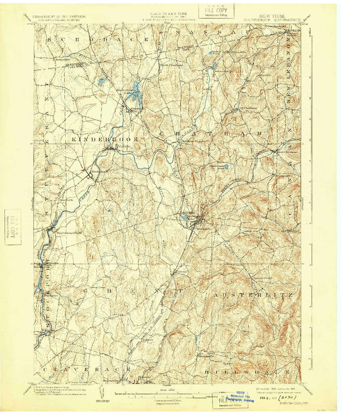 USGS 1:62500-SCALE QUADRANGLE FOR KINDERHOOK, NY 1903