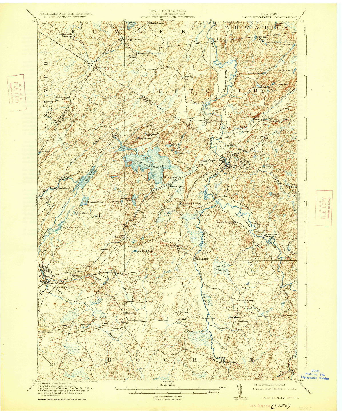 USGS 1:62500-SCALE QUADRANGLE FOR LAKE BONAPARTE, NY 1916