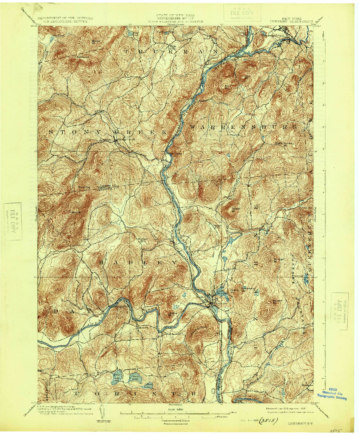 USGS 1:62500-SCALE QUADRANGLE FOR LUZERNE, NY 1903