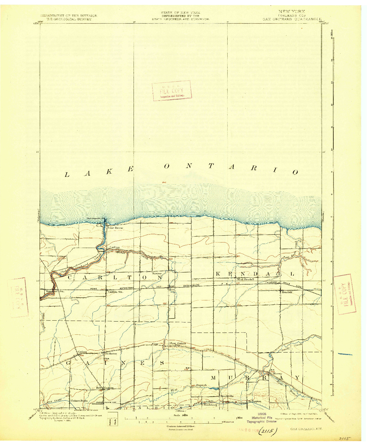 USGS 1:62500-SCALE QUADRANGLE FOR OAK ORCHARD, NY 1897