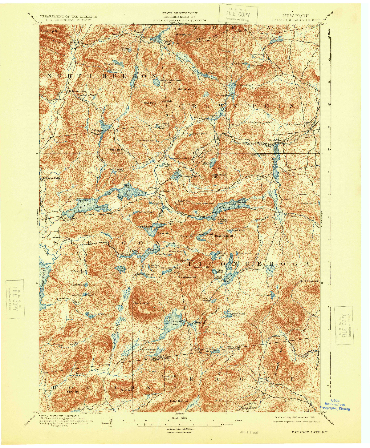 USGS 1:62500-SCALE QUADRANGLE FOR PARADOX LAKE, NY 1897