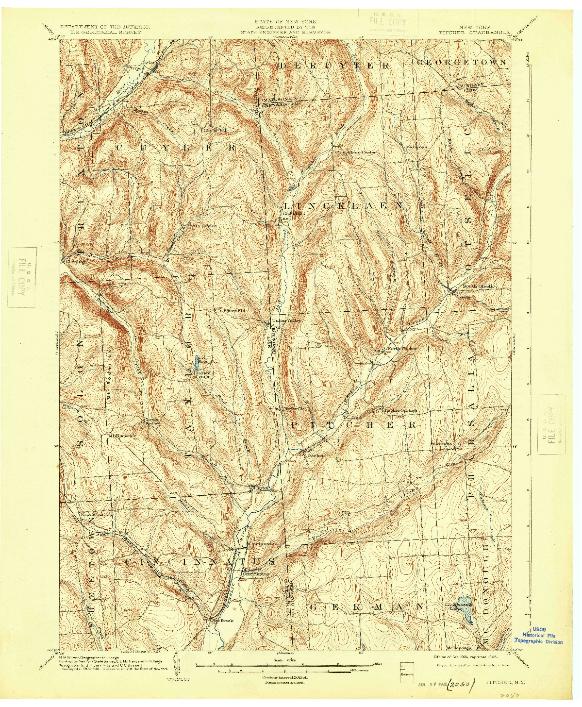 USGS 1:62500-SCALE QUADRANGLE FOR PITCHER, NY 1904