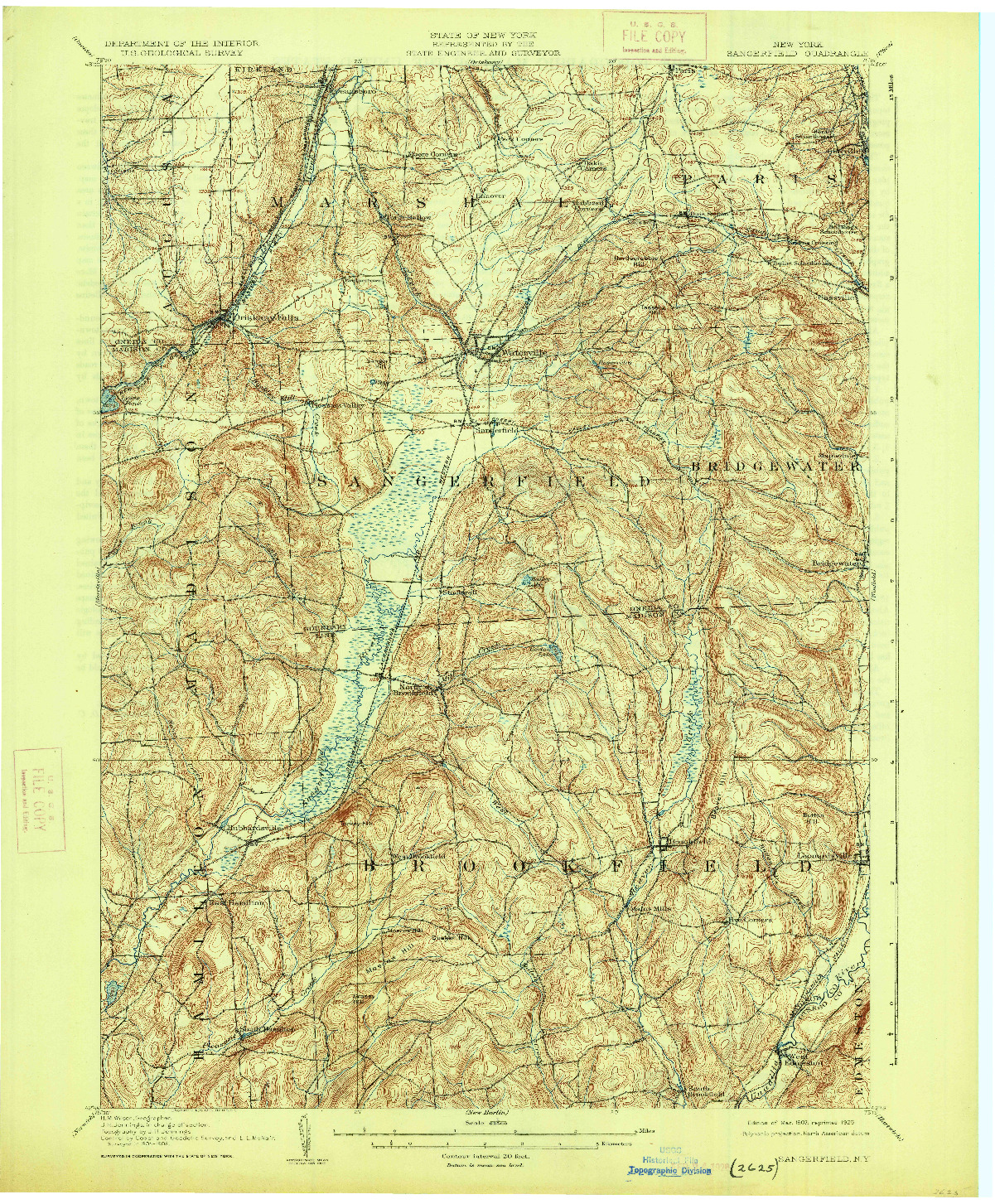 USGS 1:62500-SCALE QUADRANGLE FOR SANGERFIELD, NY 1907