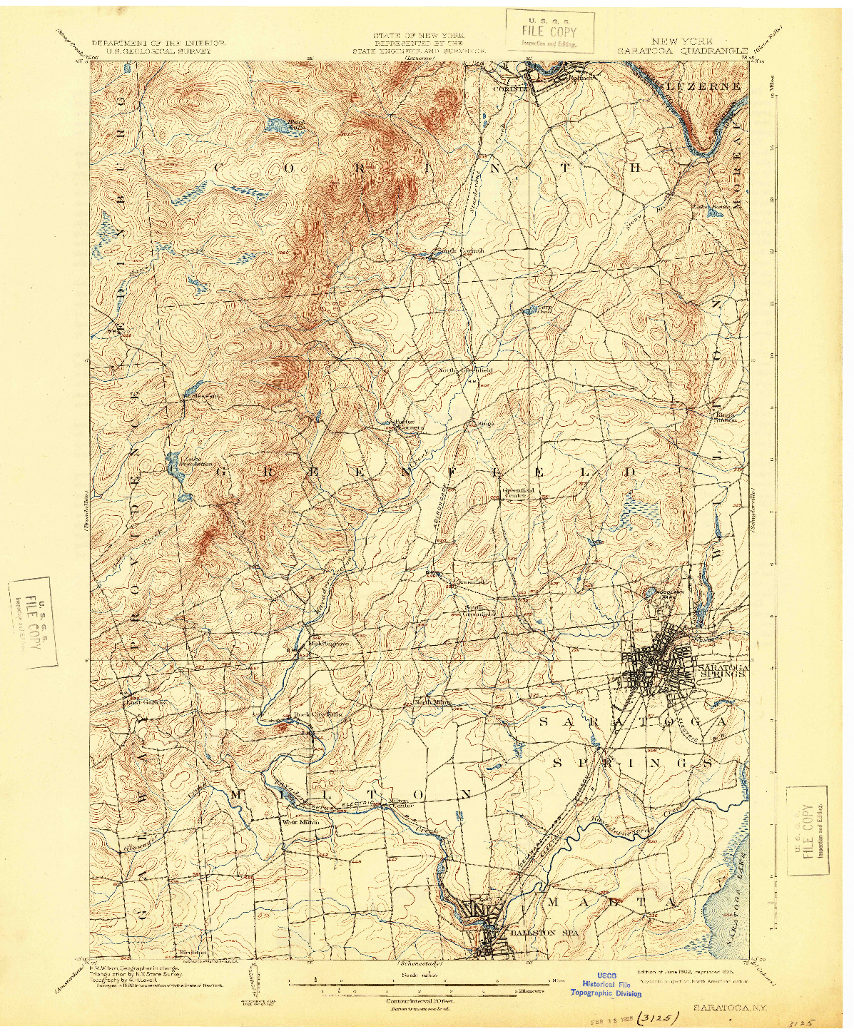 USGS 1:62500-SCALE QUADRANGLE FOR SARATOGA, NY 1902