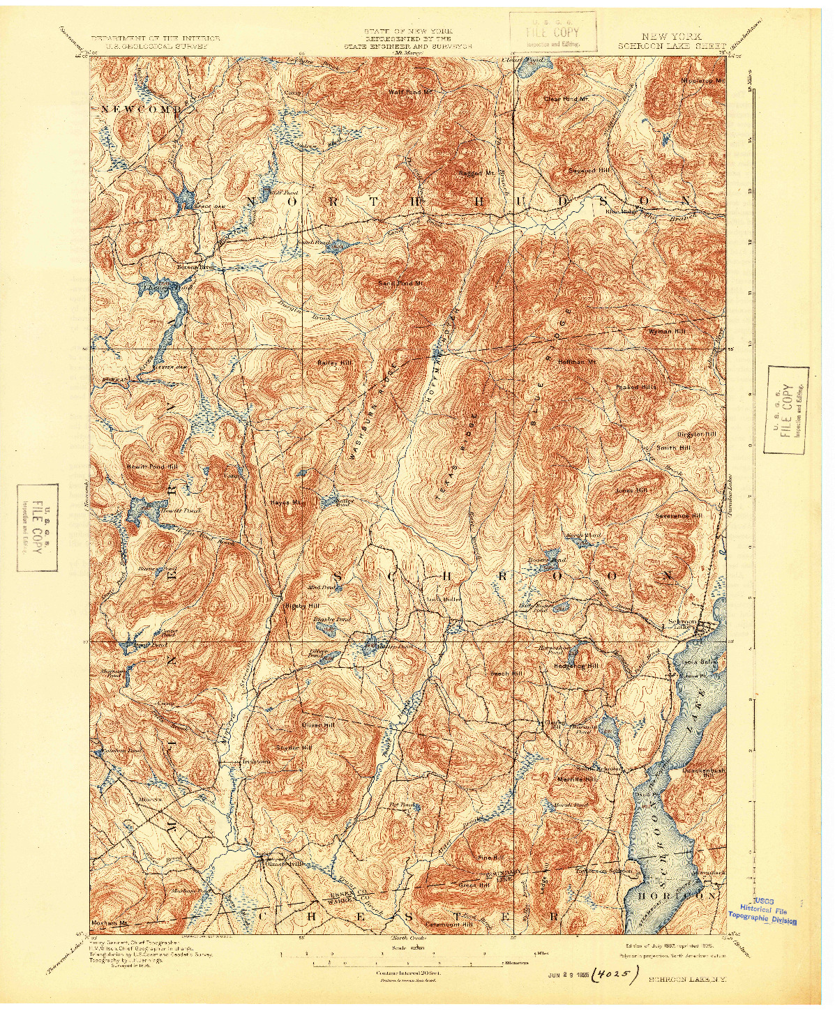 USGS 1:62500-SCALE QUADRANGLE FOR SCHROON LAKE, NY 1897