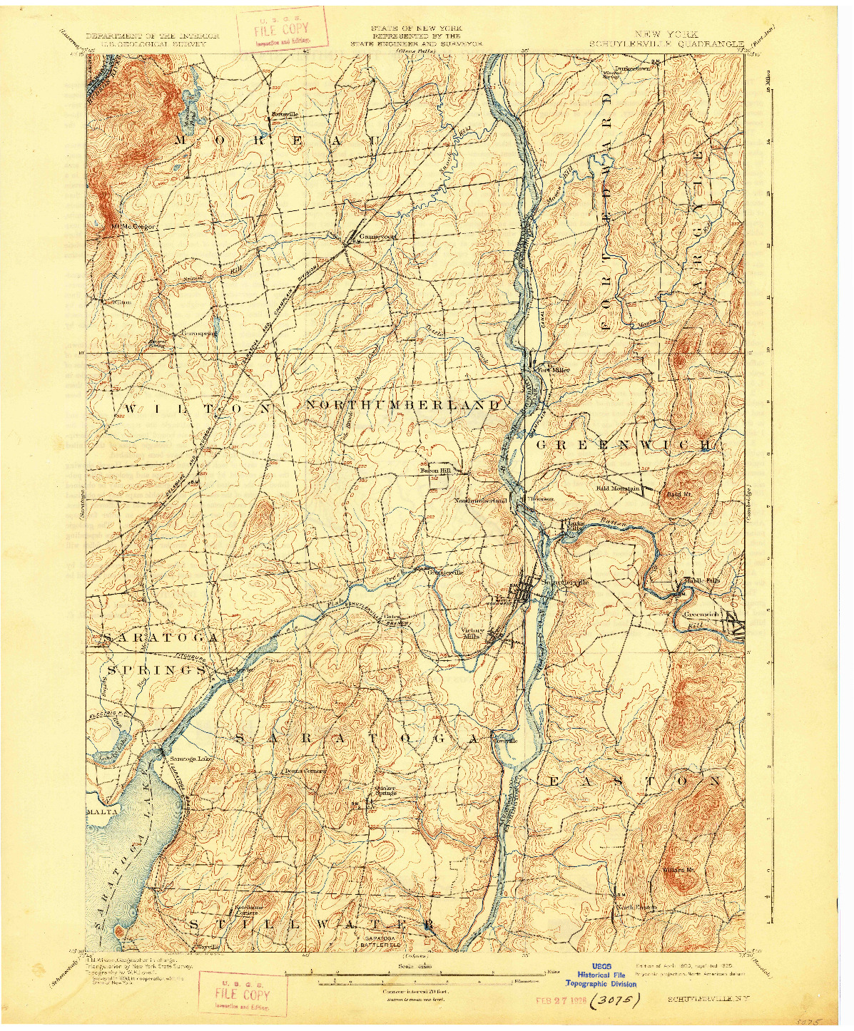 USGS 1:62500-SCALE QUADRANGLE FOR SCHUYLERVILLE, NY 1900