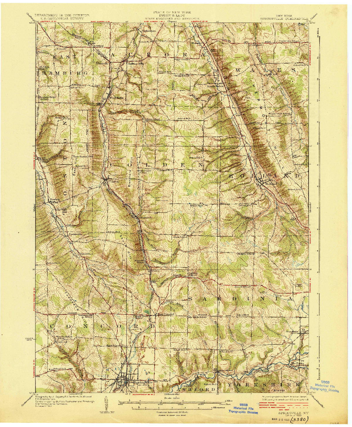 USGS 1:62500-SCALE QUADRANGLE FOR SPRINGVILLE, NY 1925