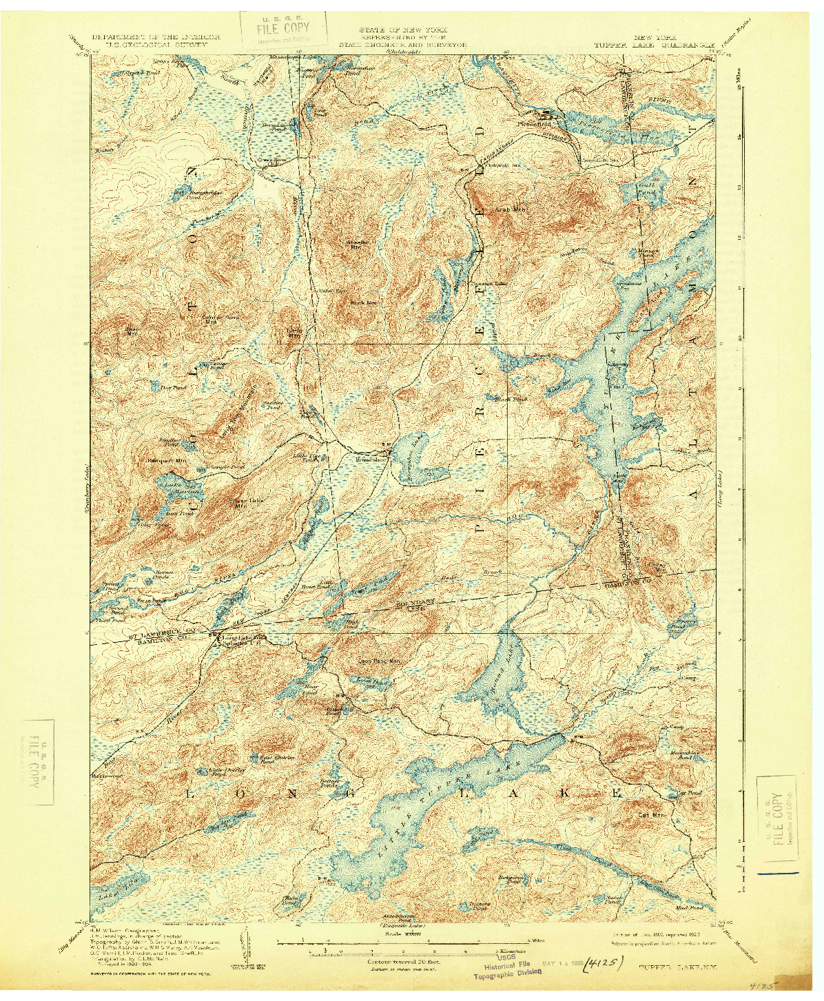 USGS 1:62500-SCALE QUADRANGLE FOR TUPPER LAKE, NY 1907