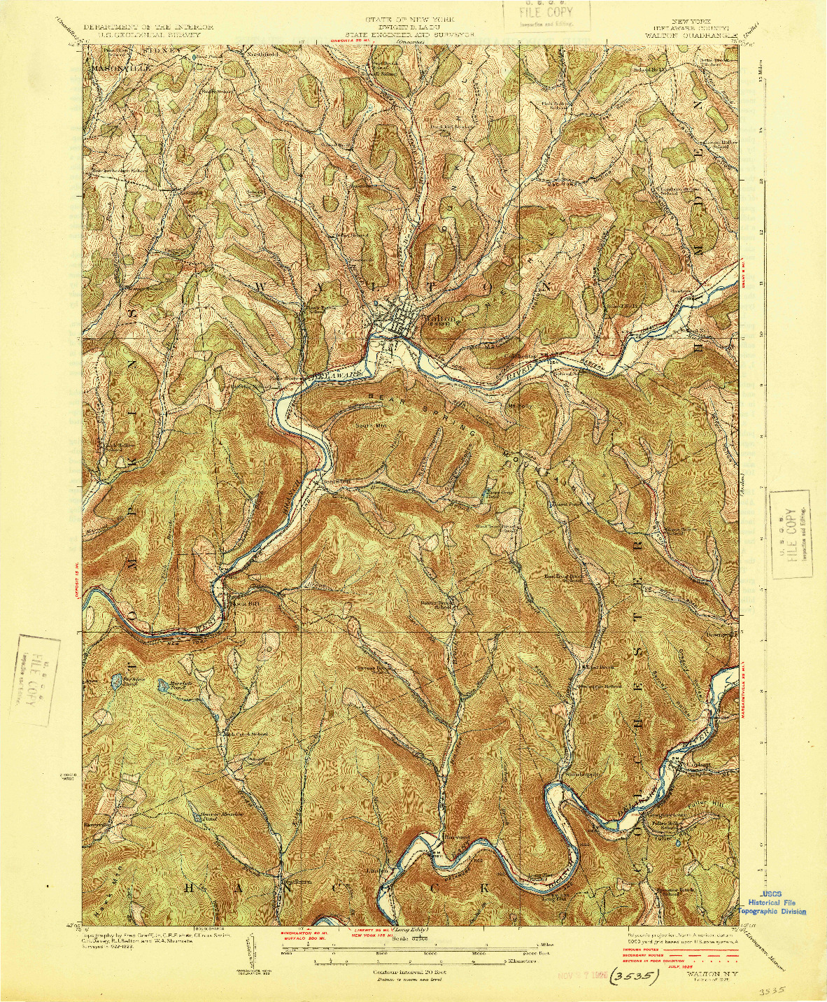 USGS 1:62500-SCALE QUADRANGLE FOR WALTON, NY 1925