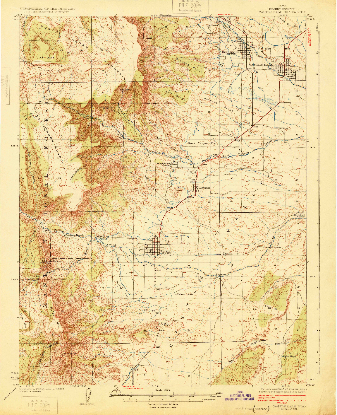 USGS 1:62500-SCALE QUADRANGLE FOR CASTLE DALE, UT 1925