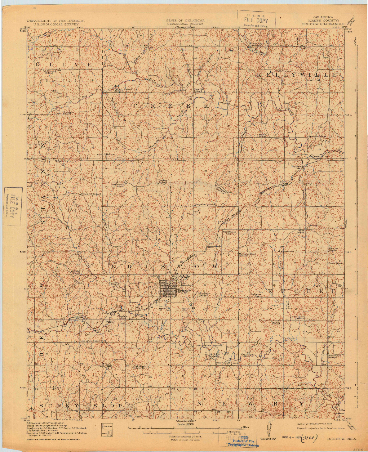 USGS 1:62500-SCALE QUADRANGLE FOR BRISTOW, OK 1916