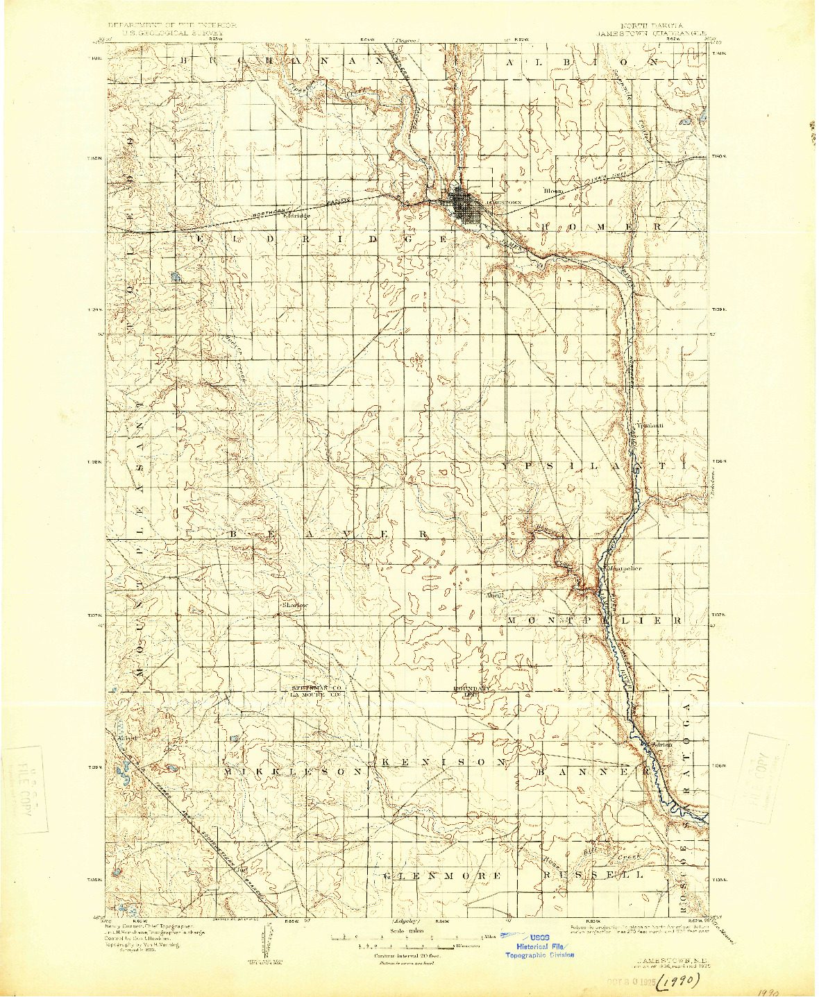 USGS 1:125000-SCALE QUADRANGLE FOR JAMESTOWN, ND 1896