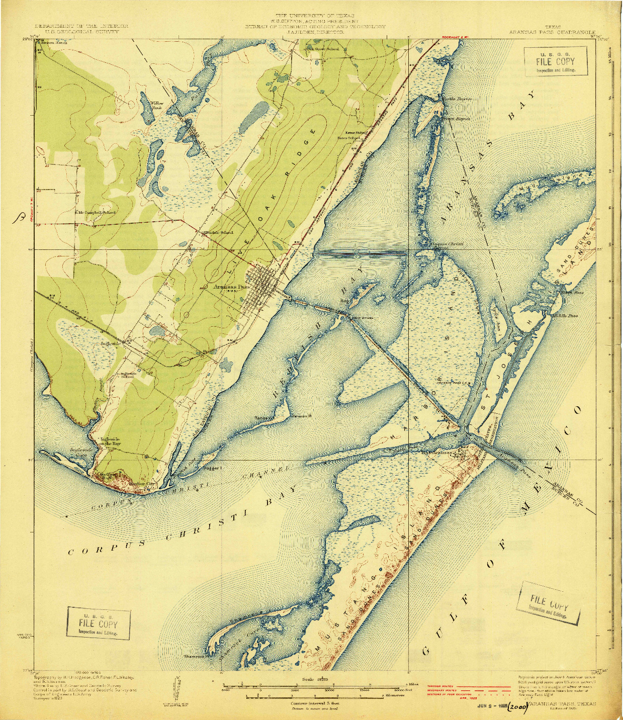 USGS 1:62500-SCALE QUADRANGLE FOR ARANSAS PASS, TX 1925